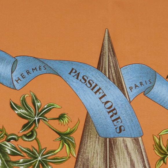 HERMES Carre 90 PASSIFLORES Scarf Silk Orange Auth am5974 - Picture 13 of 16